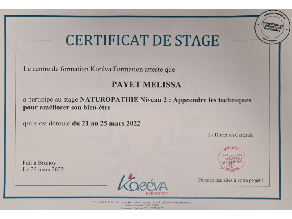Formation chez : Koréva, pour : Naturopathie Niveau 2 en 2022