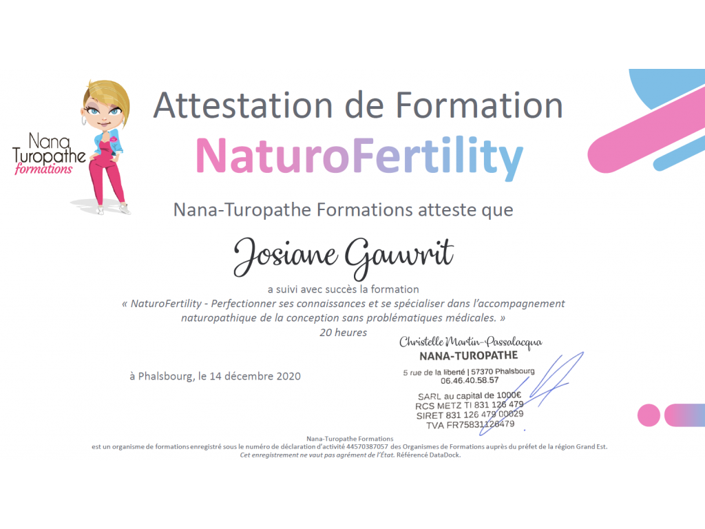 Formation chez : Nanaturopathe formation, pour : NaturoFertility-Accompagnement  naturopathique de la conception en 2020