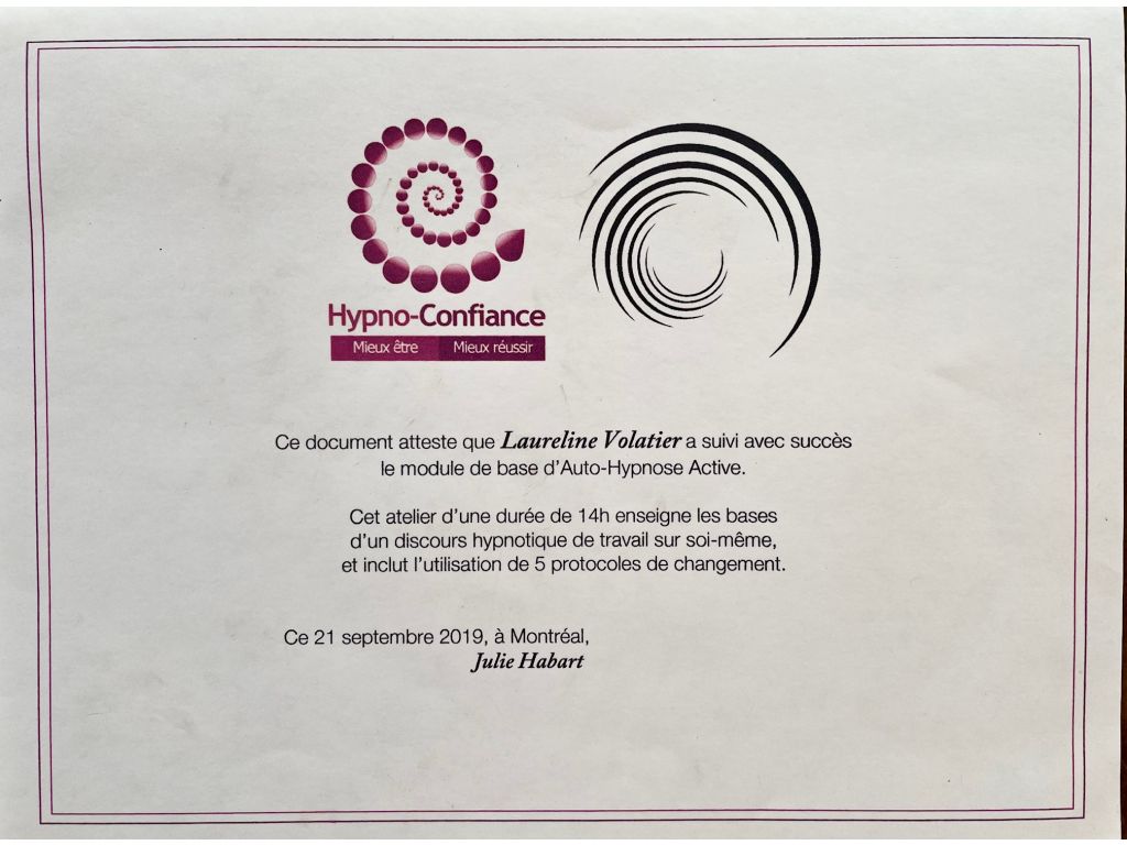 Formation chez : Hypno-Confiance Montréal, pour : Formation en Auto-Hypnose en 2019