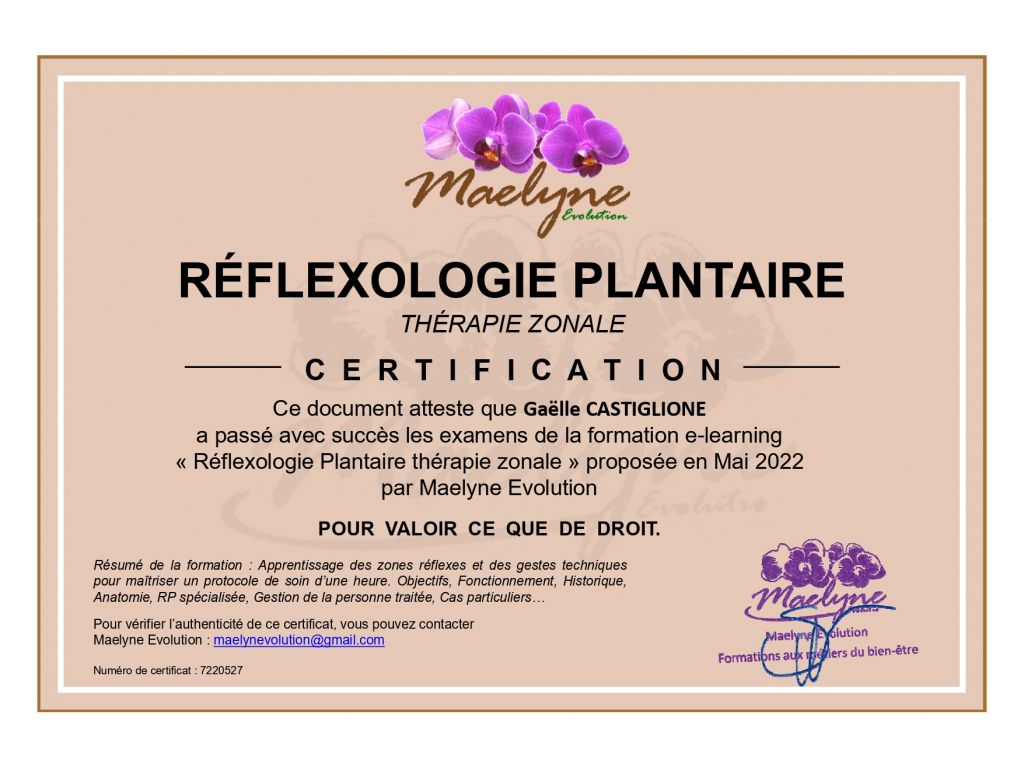 Formation chez : Maelyne formation, pour : Réflexologie plantaire en 2022