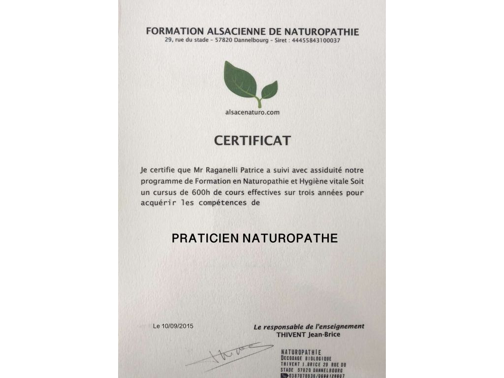 Formation chez : Formation Alsacienne de Naturopathie, pour : Praticien Naturopathe en 2015
