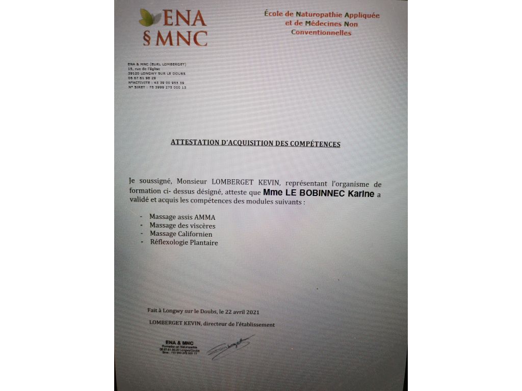 Formation chez : Ena & Mnc, pour : Réflexologie Plantaire en 2021