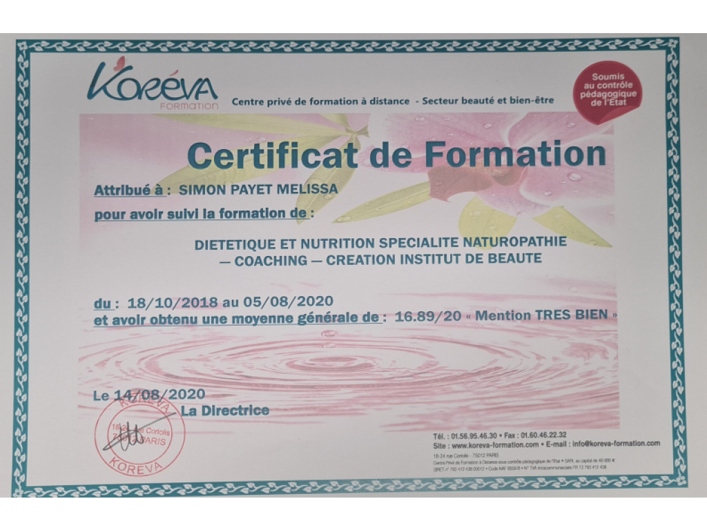 Formation chez : Koréva, pour : Diététique et nutrition spécialité naturopathie - Coaching en 2020