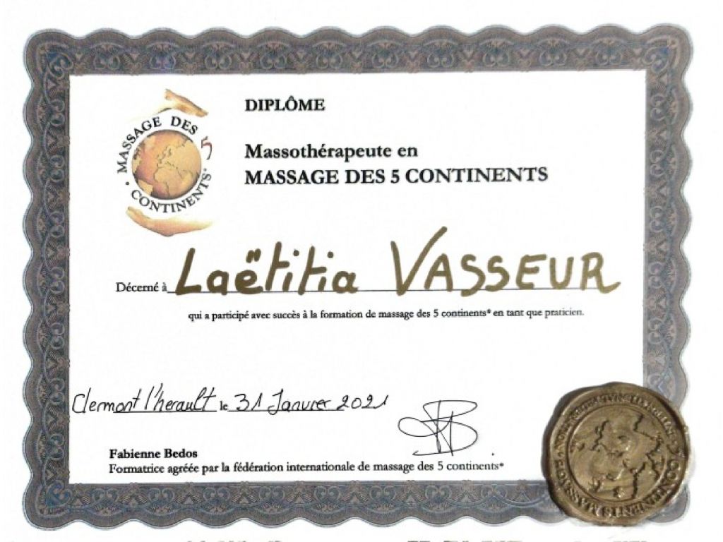 Formation chez : Fabienne BEDOS - Formatrice agréée par la fédération internationale de massage des 5 continents©, pour : Massage des 5 continents© en 2021