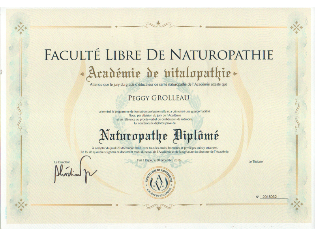 Formation chez : Faculté Libre de Naturopathie, pour : Naturopathie de base scientifique en 2018