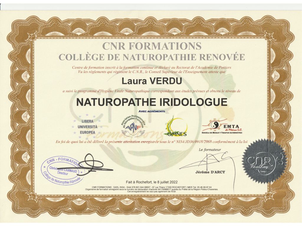 Formation chez : Collège de Naturopathie Rénové, pour : Naturopathe Iridologue en 2022