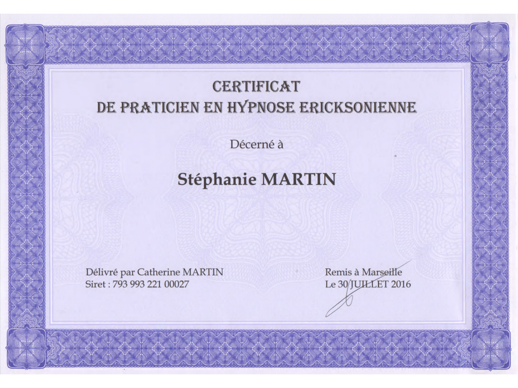 Formation chez : Catherine Martin, pour : Praticien Hypnose en 2016