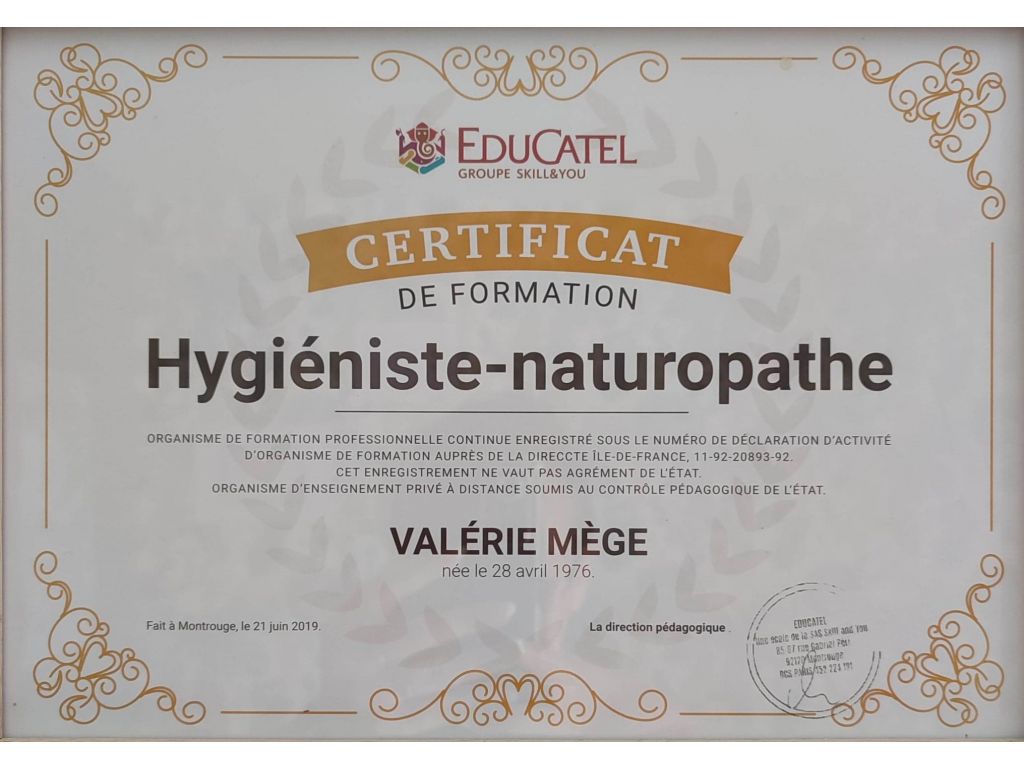 Formation chez : Educatel, pour : Hygiéniste naturopathe en 2019