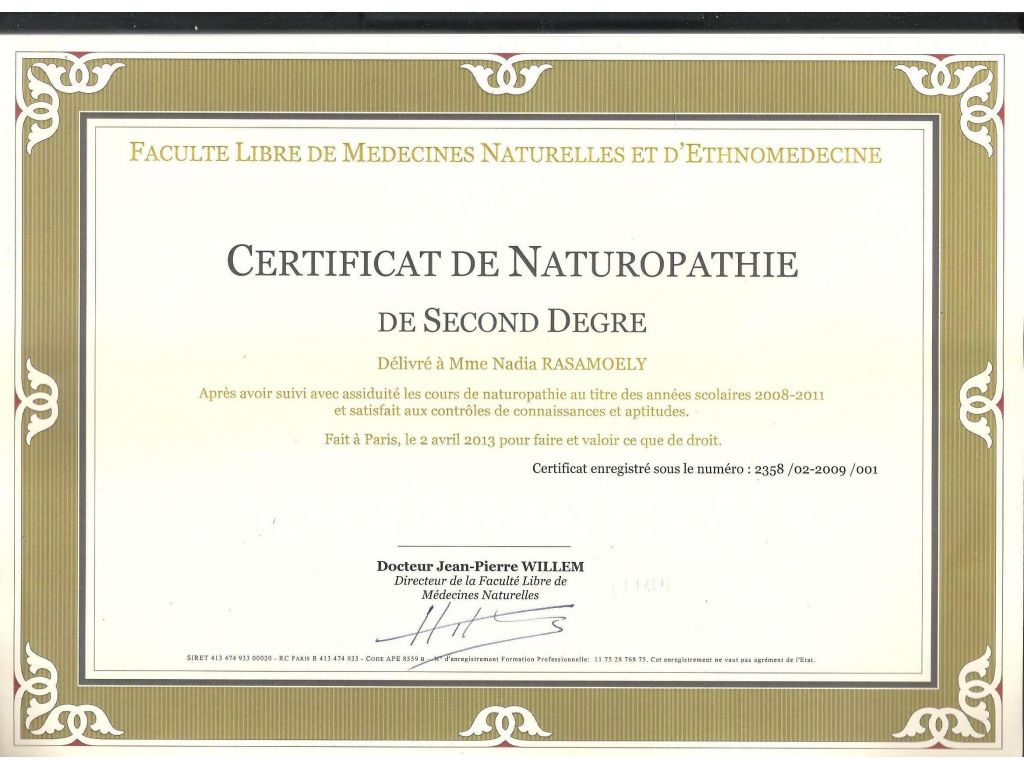 Formation chez : FLMNE, pour : Naturopathie en 2011