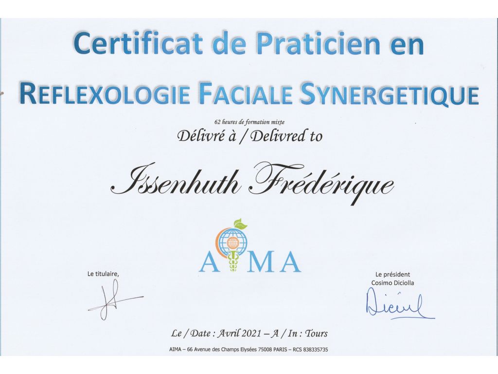 Formation chez : AIMA Tours, pour : Praticienne en Réflexologie Faciale en 2021