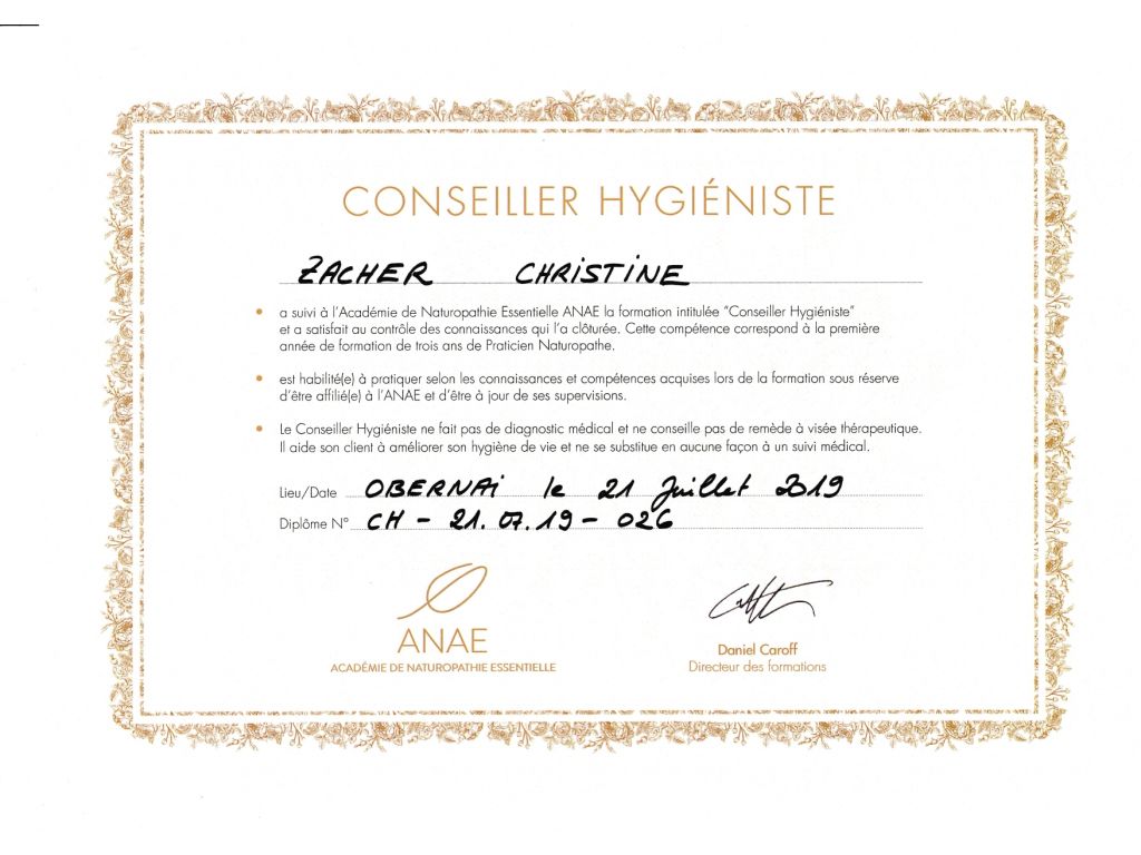 Formation chez : ANAE, pour : Conseiller hygiéniste en 2019