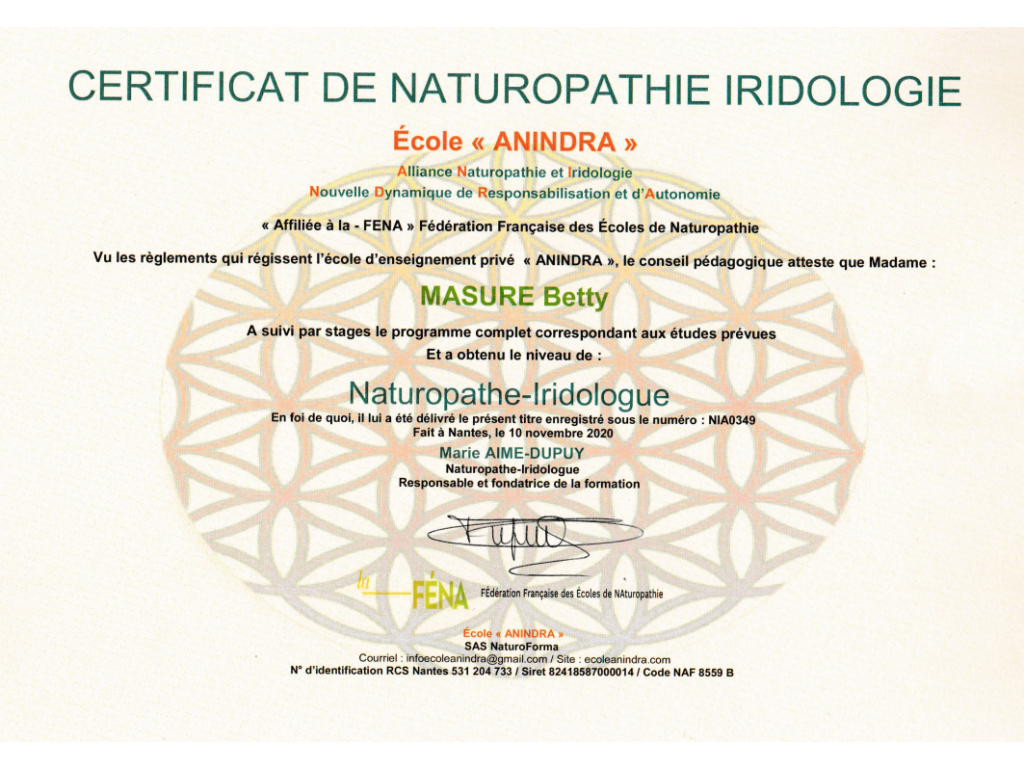 Formation chez : ANINDRA, pour : Naturopathe - Iridologue en 2020