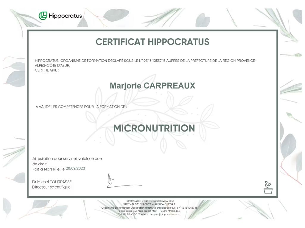 Formation chez : Hippocratus, pour : Micronutrition en 2023