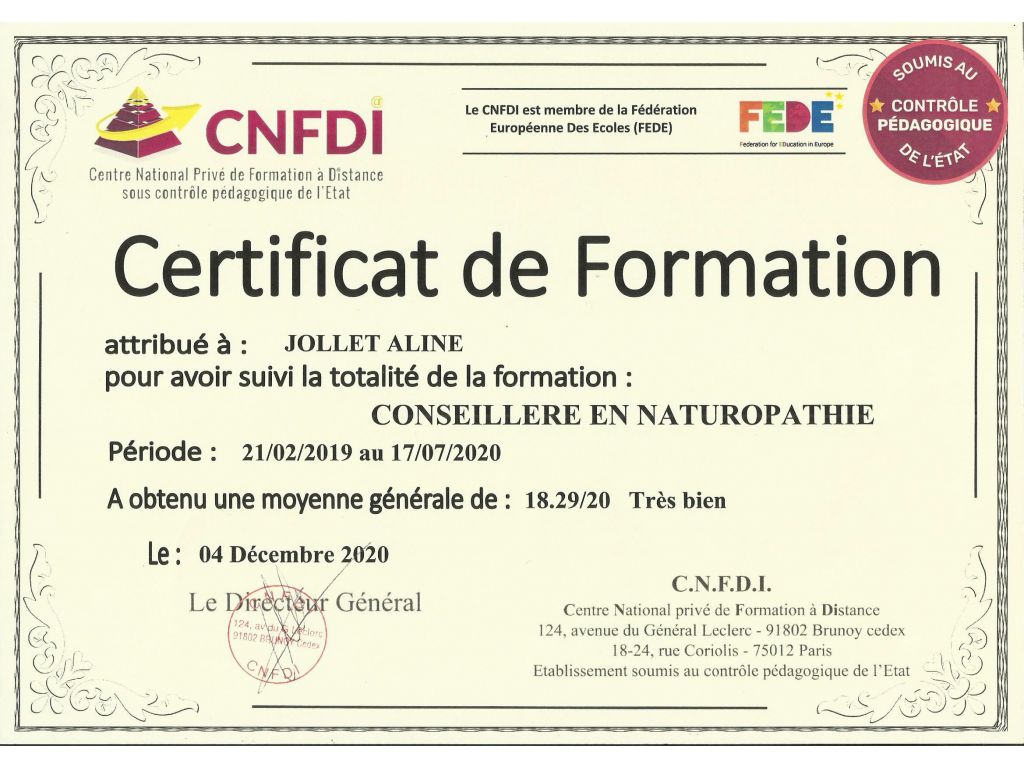 Formation chez : CNFDI, pour : Conseillère en naturopathie en 2020