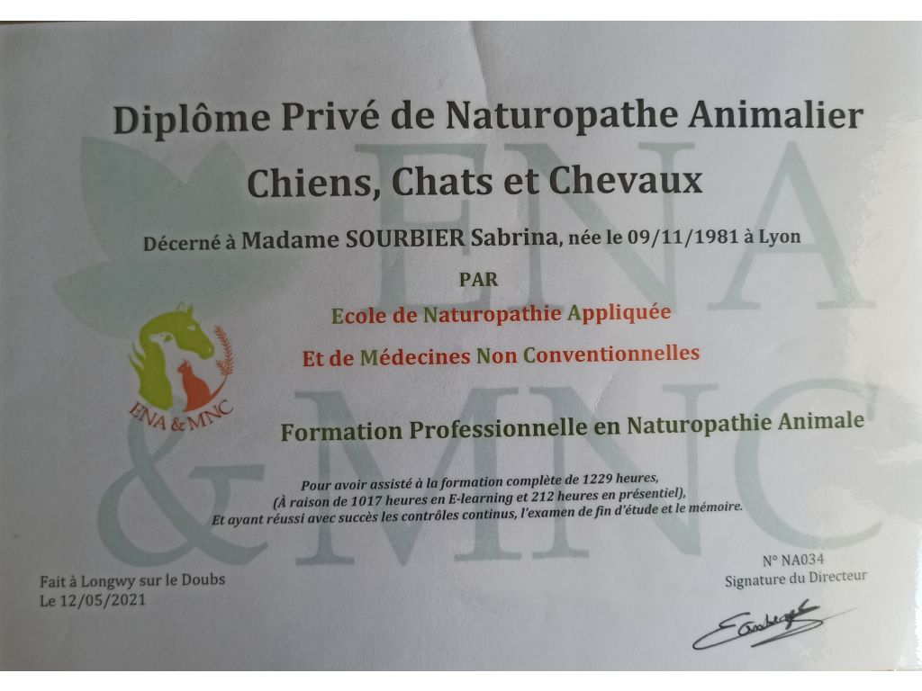 Formation chez : ENA & MNC, pour : Diplôme de Naturopathe Animalier Chiens, Chats et Chevaux en 2021