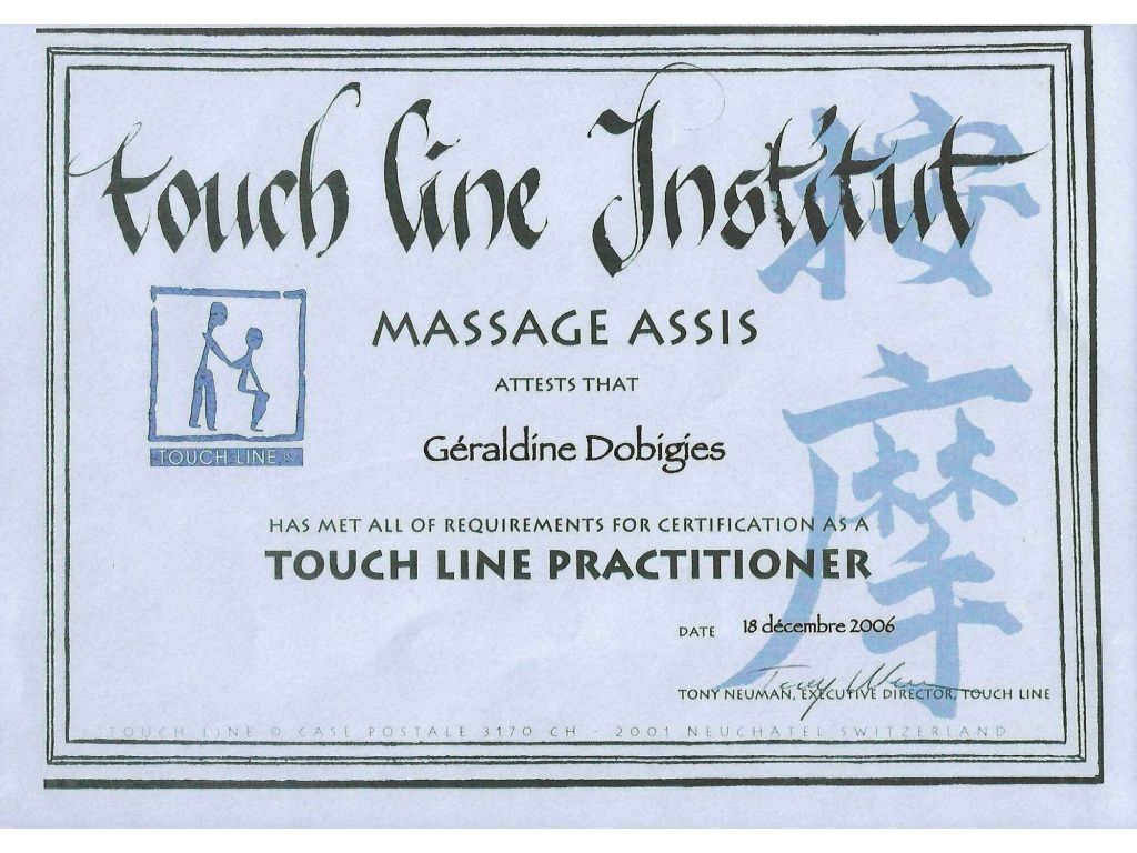 Formation chez : Touchline Tony Neuman, pour : Massage Amma assis en 2006