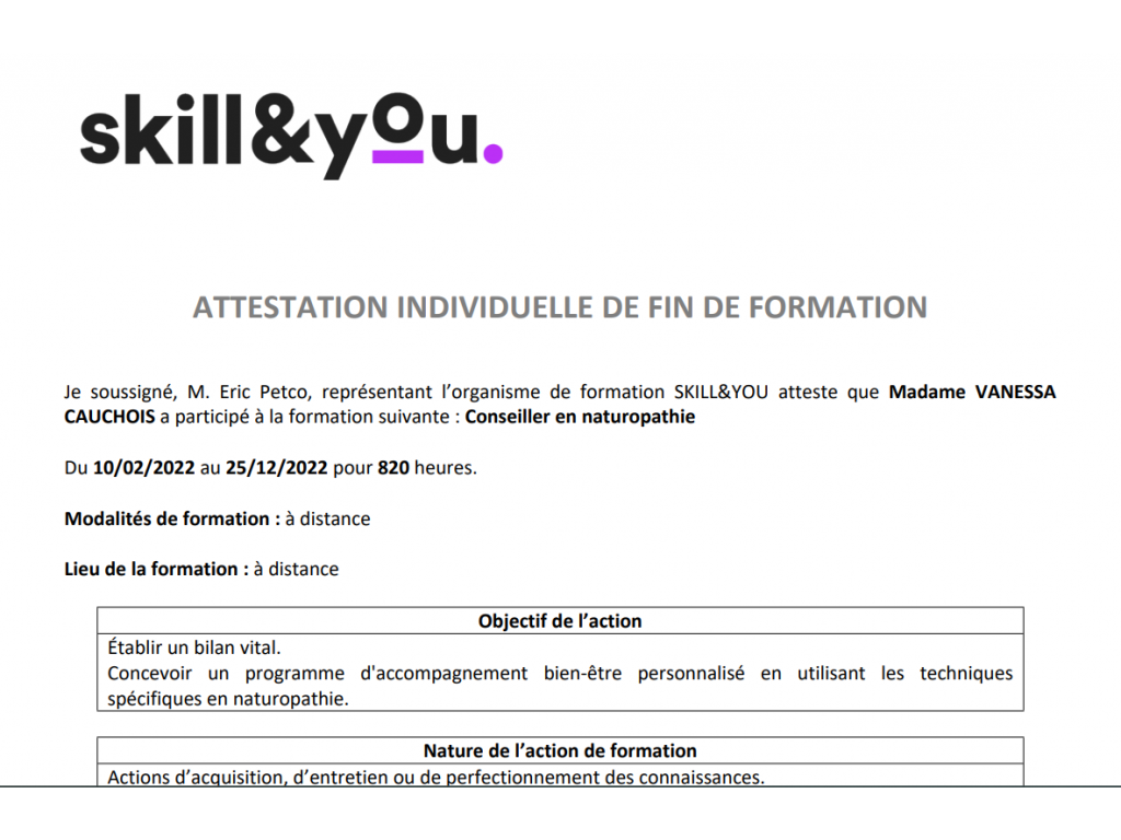 Formation chez : skill and you, pour : naturopathe 820h en 2022