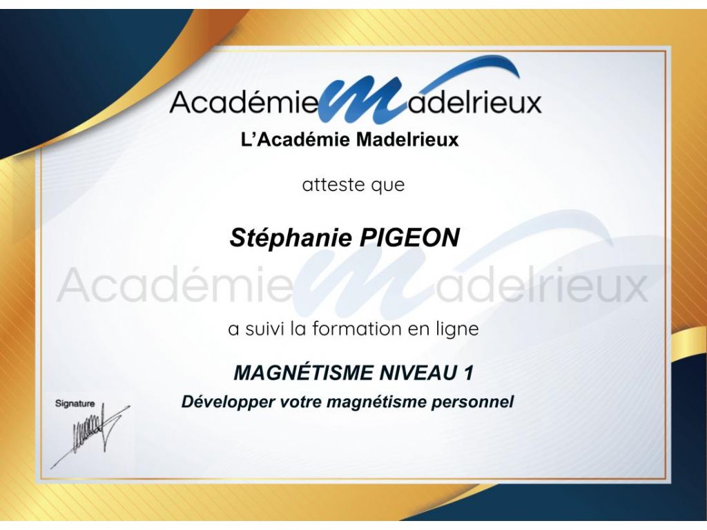 Formation chez : Académie Madelrieux, pour : Magnétisme niveau 1 en 2021