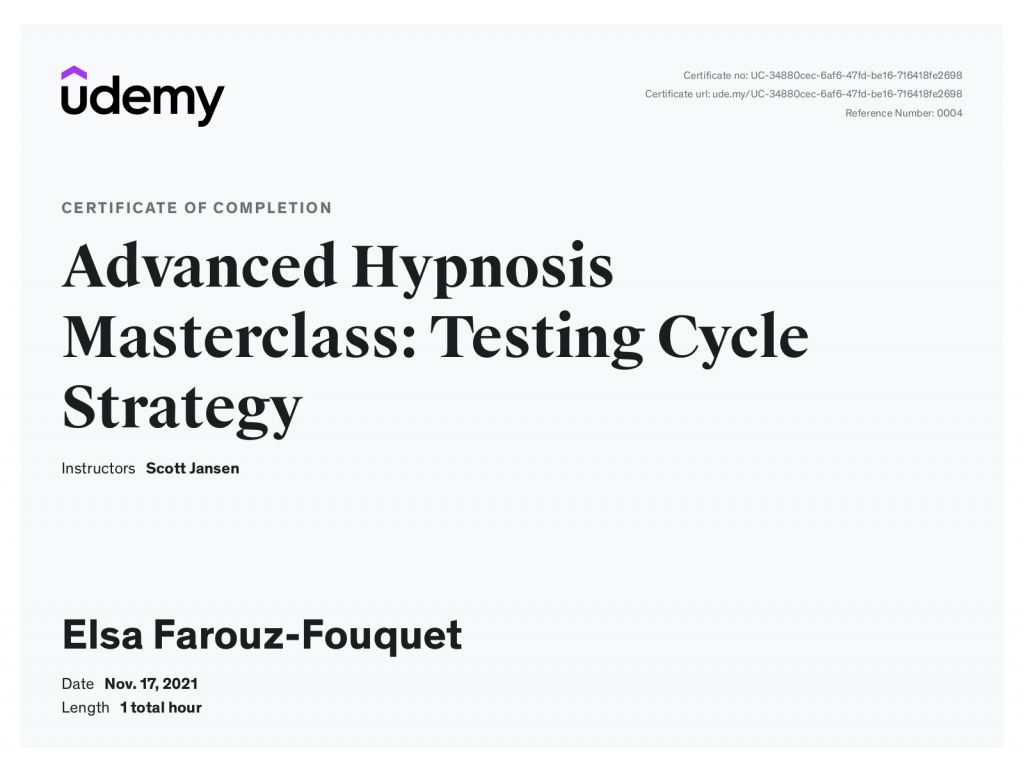 Formation chez : Udemy, pour : Advanced hypnosis testing strategy en 2021