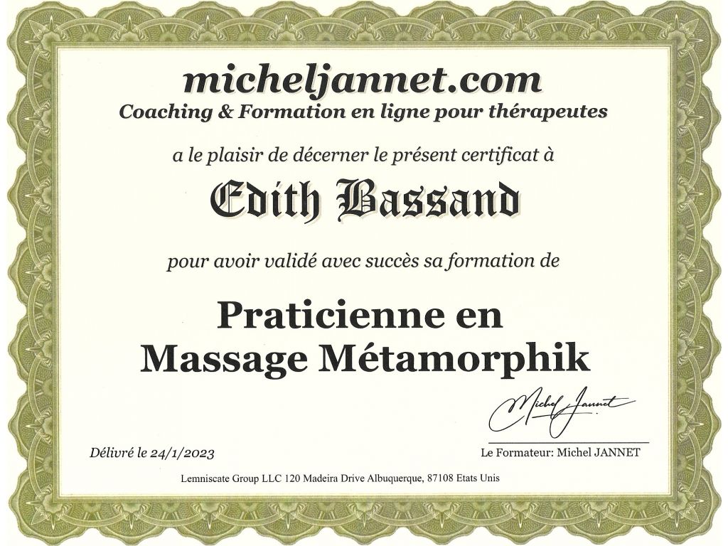Formation chez : Michel Jannet, pour : Massage Métamorphique en 2023