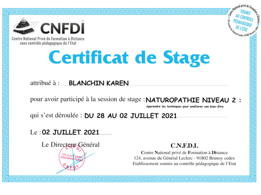 Formation chez : CNFDI, pour : Naturopathie Niveau 2 en 2021