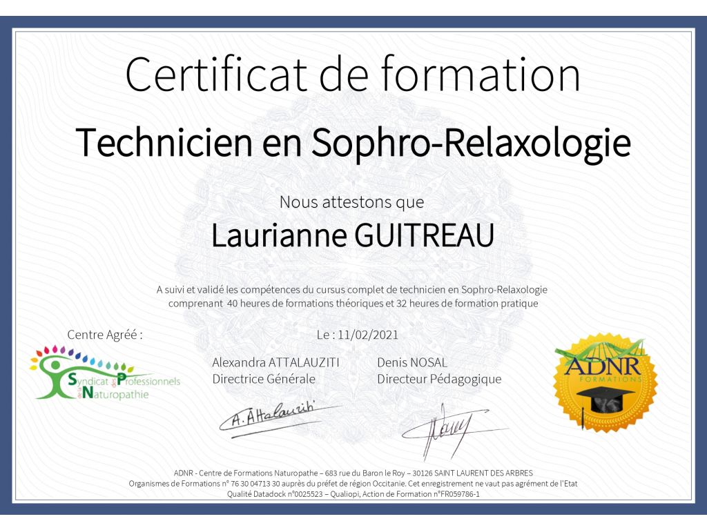 Formation chez : ADNR Formations, pour : Sophro-relaxation en 2020